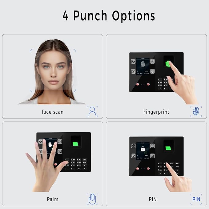 Time Clocks for Employees Small Business, Face + Fingerprint + Palm + PIN - Image 2