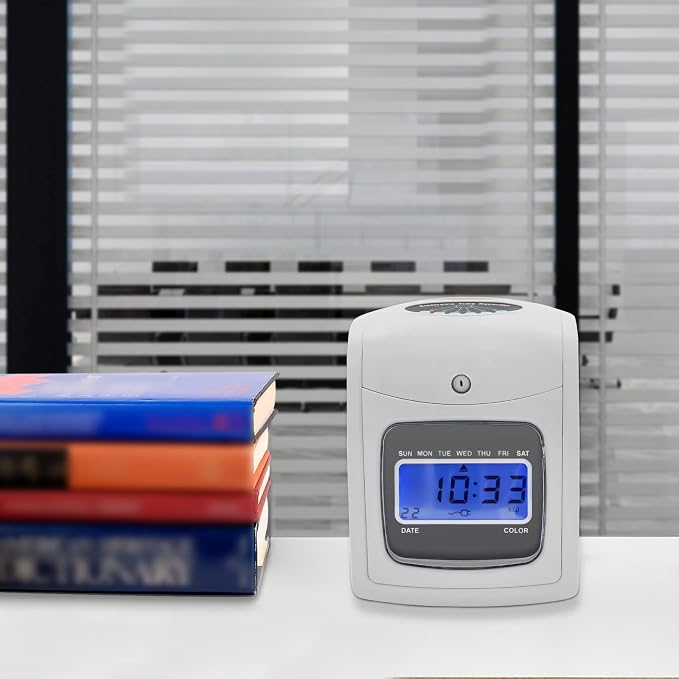 Time Clock Punch Card Machine, LCD Employee Attendance Tracker, Auto-Absorb & - Image 5