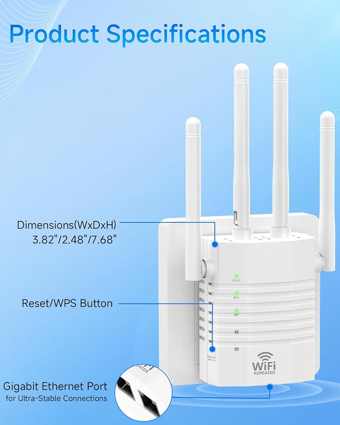 WiFi Extender 1200Mbps Dual Band 5GHz/2.4GHz, 4 Antennas, WiFi Booster Up to - Image 8