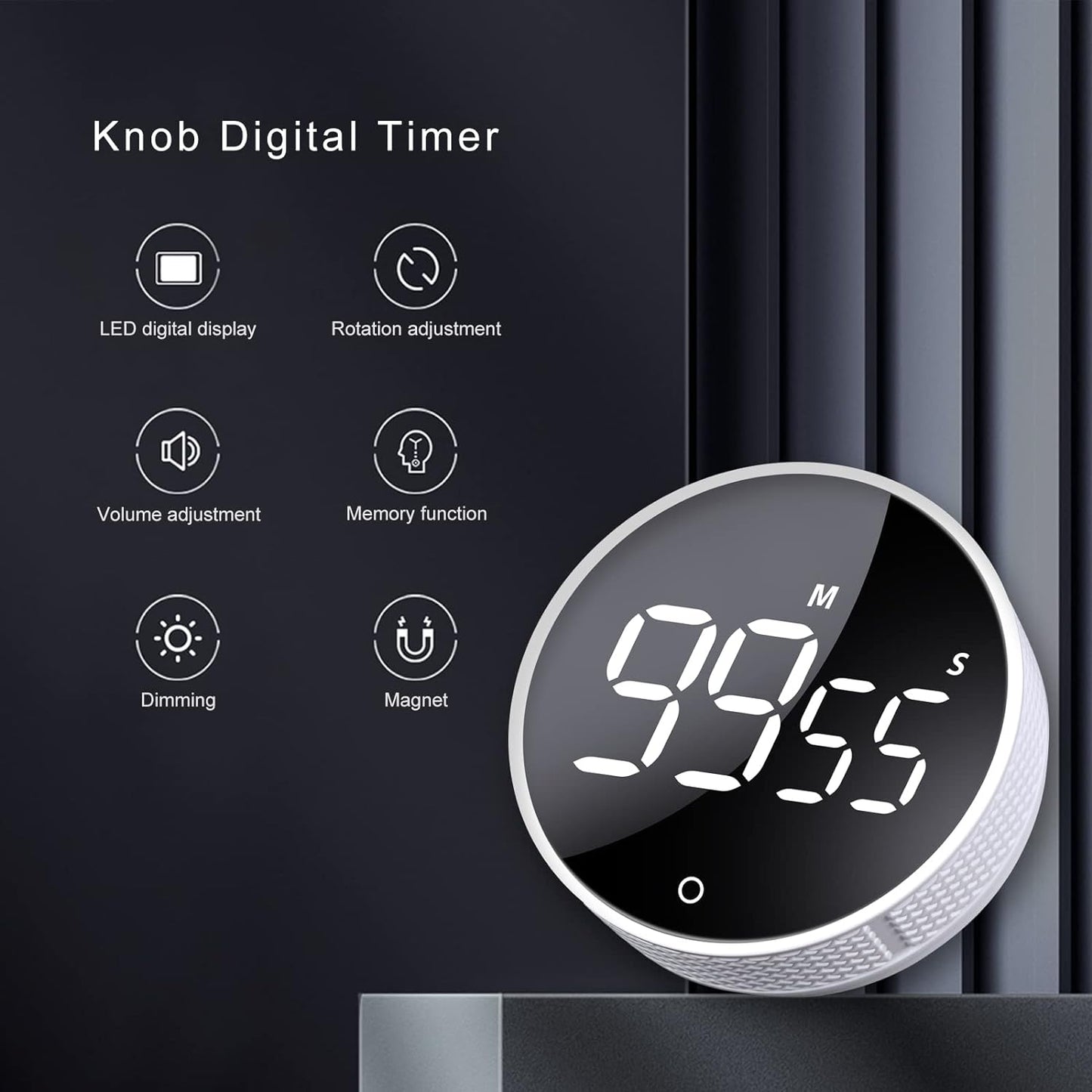 AVINIA Digital Kitchen Timers, Visual timers Large LED Display Magnetic Countdown Countup Timer for Classroom Cooking Fitness Baking Studying Teaching, Easy for Kids and Seniors White