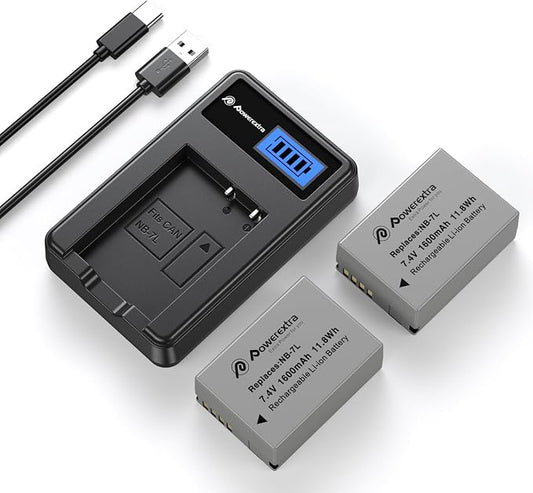 Powerextra NB-7L 2-Pack 1600mAh 7.4V Battery and Charger by Powerextra