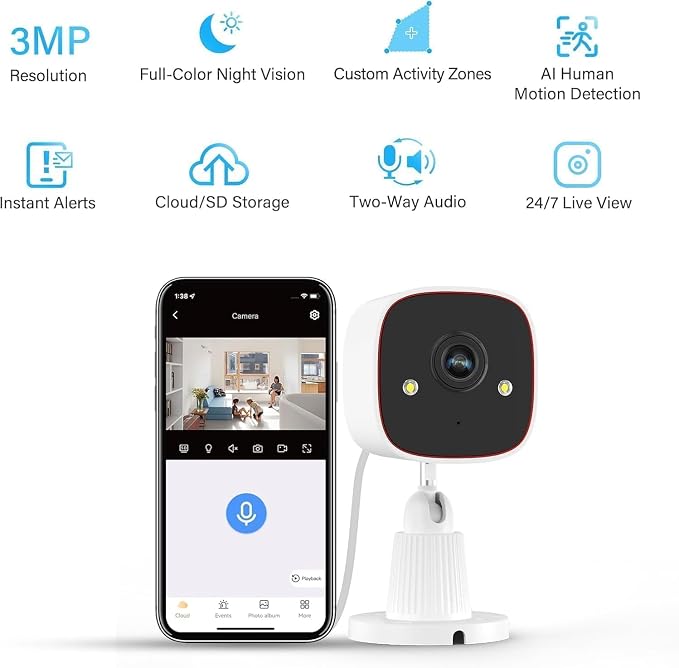 Jennov 2K WiFi Security Camera Indoor/Outdoor, Plug-in Home Surveillance Cam - Image 2