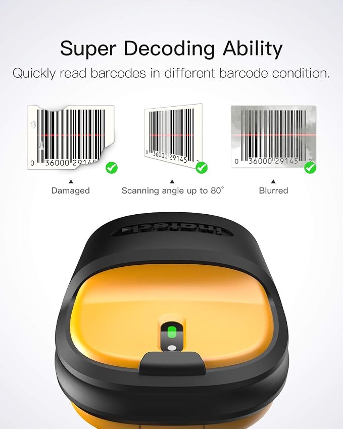 Inateck Barcode Scanner, Wireless Scanner, 2.4 GHz Adapter, 2600mAh Battery - Image 2