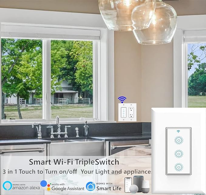 Nexete Smart Triple Light Switch, Remote Voice Control, Compatible - Image 4