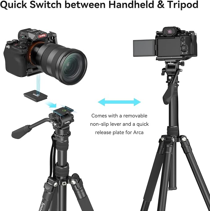 SmallRig CT180 Video Tripod, Aluminum Camera Tripod, 360° Panorama Fluid Head - Image 5