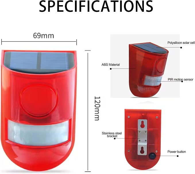 Solar Sound & Light Alarm Outdoor Motion Sensor, 6LEDs Flash Warning Security - Image 6