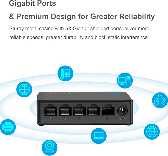 5 Port Gigabit Network Switch, Portable Switch | Plug & Play | Fanless Housing - Image 4