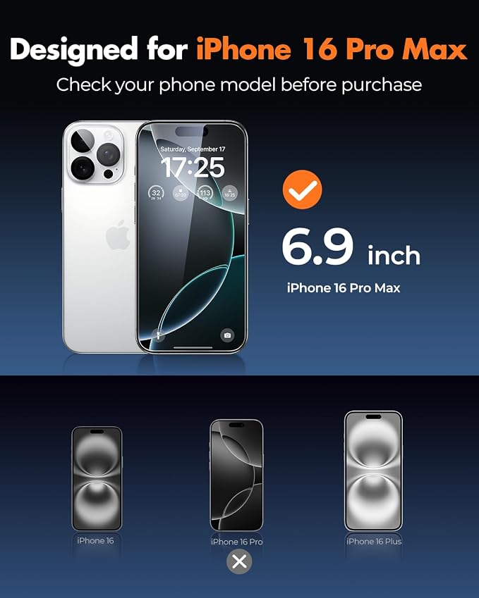 UNBREAKcable iPhone 16 Pro Max Screen Protector 3-Pack, Upgraded Dual-Tempered - Image 2