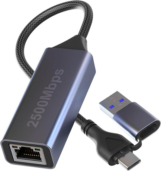 2.5gb USB to Ethernet Adapter, 2.5g Aluminum 2-in-1 USB & USB C to RJ45 Network by Pubiohs