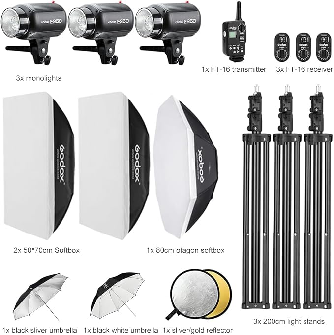 Godox 750W Studio Strobe Flash Light Kit, 3-Light Godox Strobe Lighting Kit - Image 7