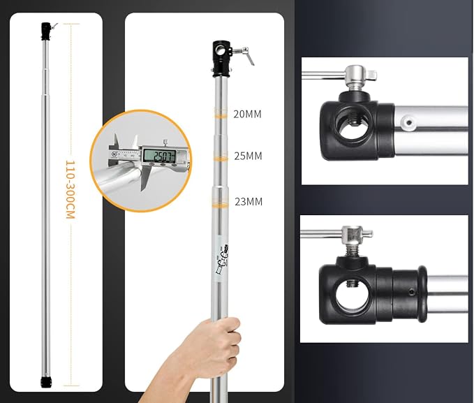 Pro 10 ft Aluminum Alloy Telescopic Crossbar, 3 Section Background Support - Image 3