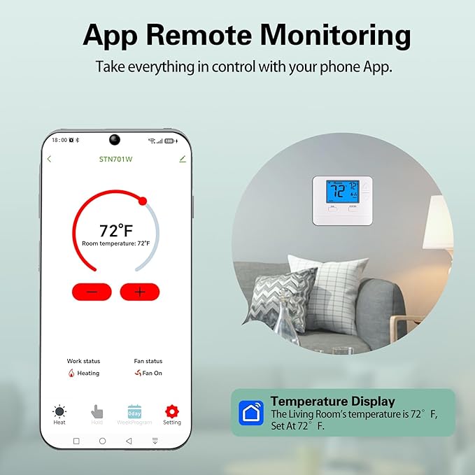 WiFi Thermostats for Home Smart Thermostat Single-Stage 1Heat/ 1Cool, APP - Image 3
