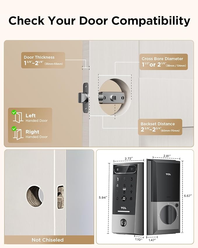 TCL Smart Lock D2 Pro, Palm Vein Keyless Entry Deadbolt, Wi-Fi Keypad Door Lock - Image 9