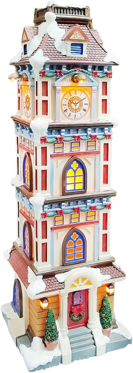 MOMENTS IN TIME Lighted Christmas Clock Tower 14.5” LED Hand-Painted Polyresin - Image 6
