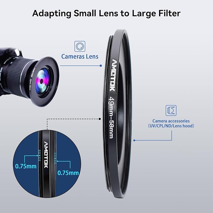 49mm Lens to 58mm Camera Lens Adapter, 49mm to 58mm Filter Step-Up Adapter Ring - Image 4