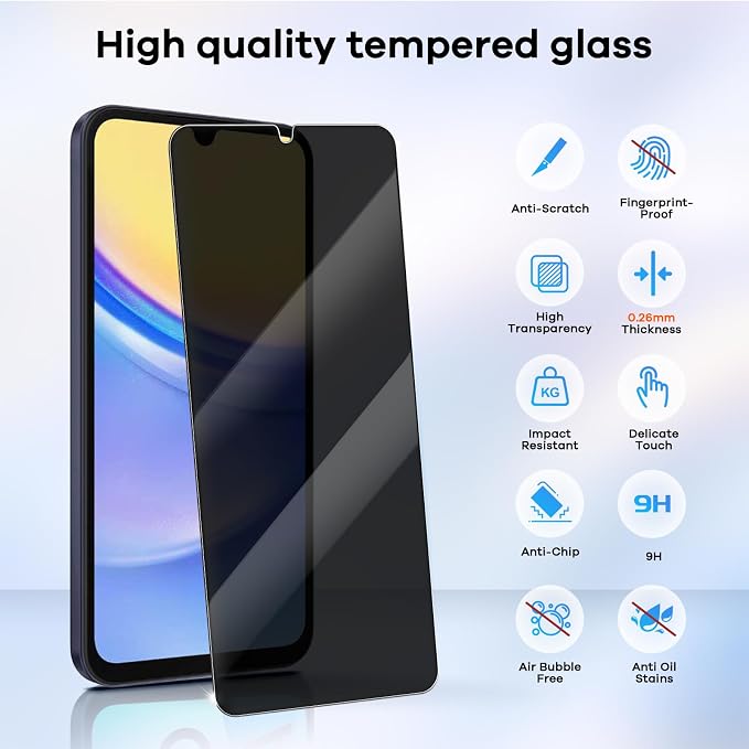 3+3 Pack for Samsung Galaxy A15 5G Privacy Screen Protector & Phone Camera Lens - Image 3
