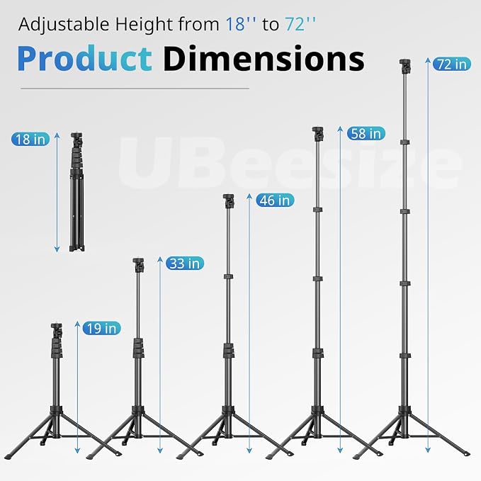 UBeesize 72" Phone Tripod & Selfie Stick, Camera Tripod Stand - Image 2