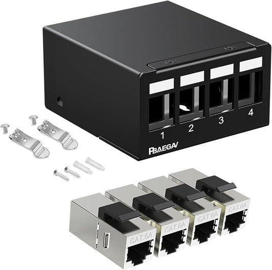 Patch Panel 4 Port with 4pcs Cat6A Keystone Jack【EC Listed】 STP No Rust and by PBAEGAV