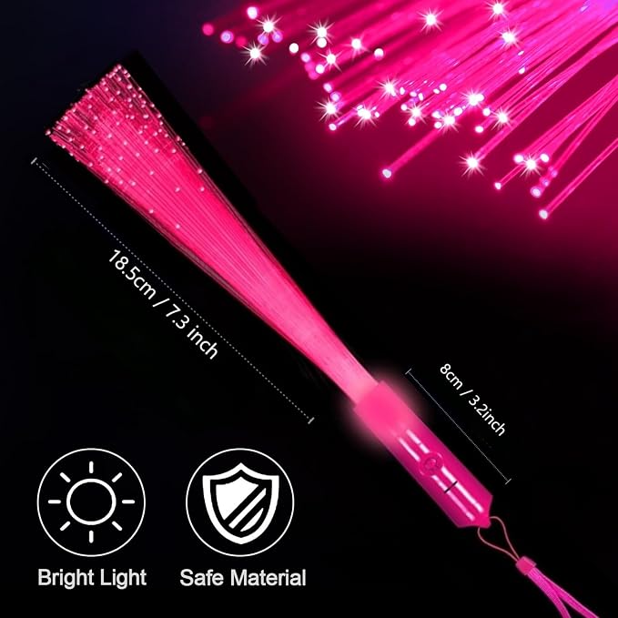12 Pack Pink Glow Sticks Light Up Fiber Optic Stick Glow Wands Bulk - Image 2