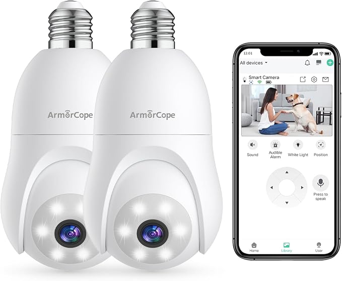Armorcope 2K Light Bulb Security Camera, 360° Motion Tracking 2.4Ghz WiFi by Armorcope