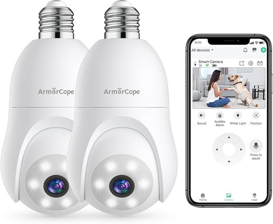 Armorcope 2K Light Bulb Security Camera, 360° Motion Tracking 2.4Ghz WiFi by Armorcope