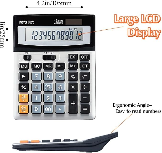 M&G Desk Calculator 12 Digit Extra Large LCD Display Calculators, Dual Solar - Image 4