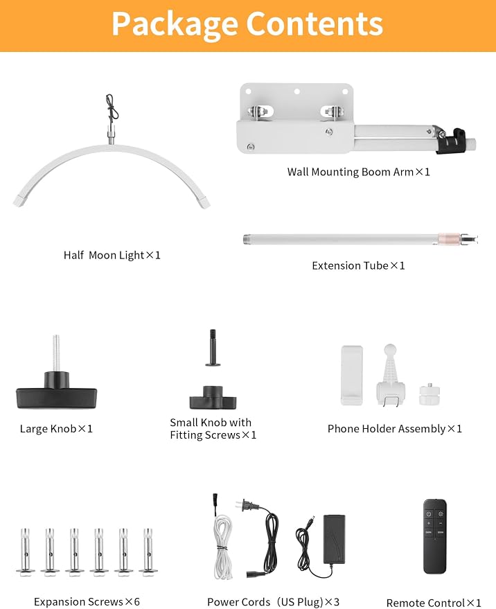 Meking Wall Mounted Half Moon Beauty Light, LED Hanging Lash Lamp, Dimmable - Image 7