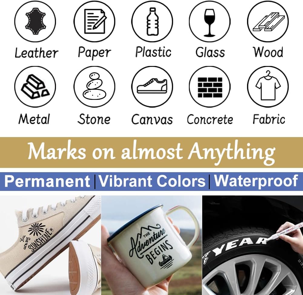 Overseas White and Black Paint Pens, 6 Pack Oil Based Permanent Markers - Medium Tip, Quick Dry and Waterproof Paint Markers for Rock, Wood, Metal, Plastic, Canvas, Glass, Ceramics, Rubber, Stone