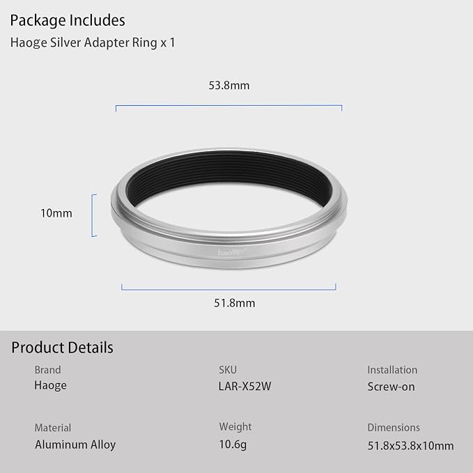 Haoge Lens Filter Adapter Ring for Fujifilm X100VI Fuji FinePix X100V Camera - Image 9