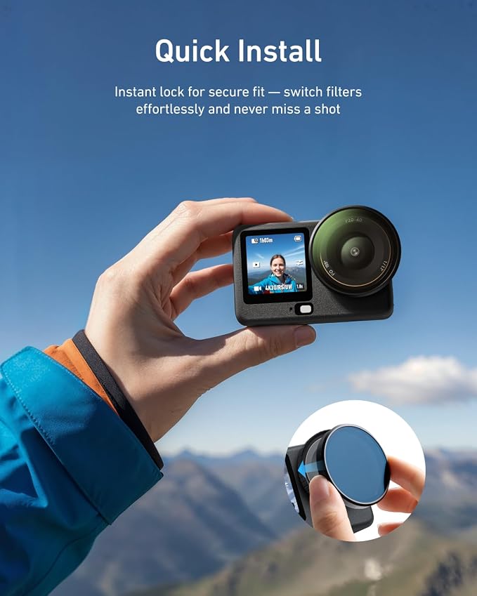 TELESIN Filter Kit for DJI Osmo Action 6 – VND 2–32 Variable ND, CPL UV Lens - Image 8