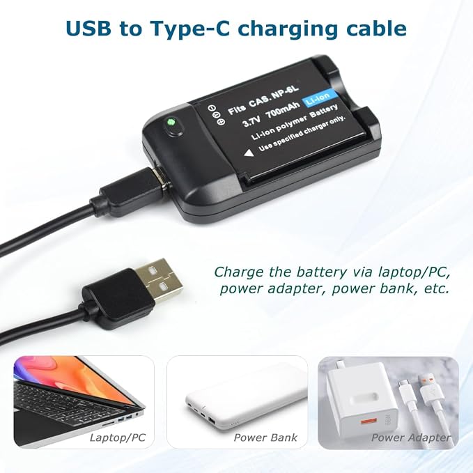 NP-6L Battery Charger with Charging Plug and Cable - Image 3