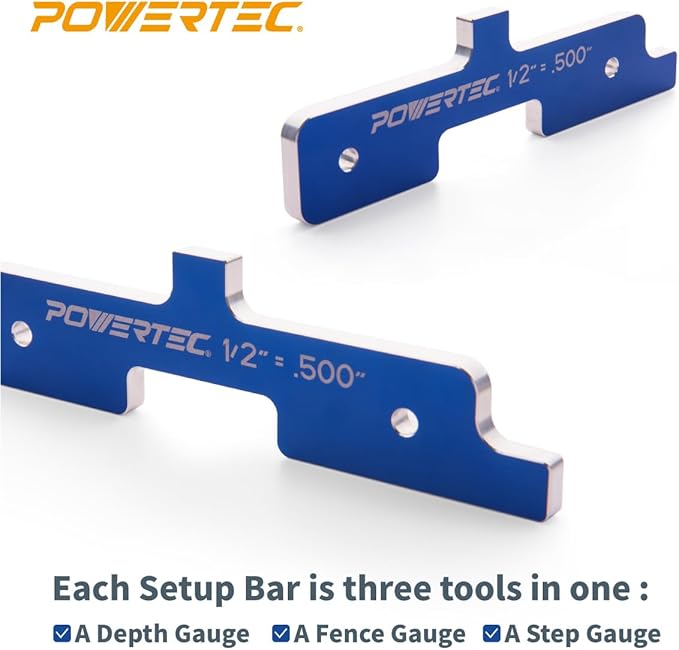 POWERTEC Router Setup Blocks Woodworking 7PC Set, Router Depth Gauge, Aluminum - Image 3