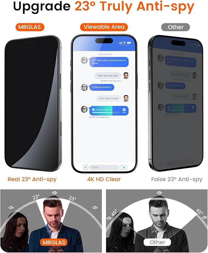 MRGLAS 4-Pack TOP 9H+ Glass for iPhone 16 Pro Privacy Screen Protector UNBREAK - Image 3