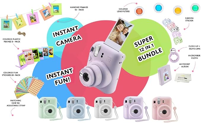 Fujifilm Instax Mini 12 Instant Camera + 60 Photo Prints + Accessories - Image 8