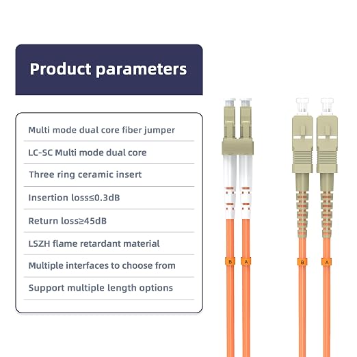 Multimode Duplex OM1 Fiber Patch Cable LC/UPC to SC/UPC 6M/19.6FT Fiber Optic - Image 3