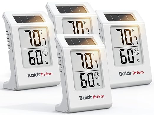 BALDR 4-Pack Digital Hygrometer Thermometer, Solar Power by BaldrInc