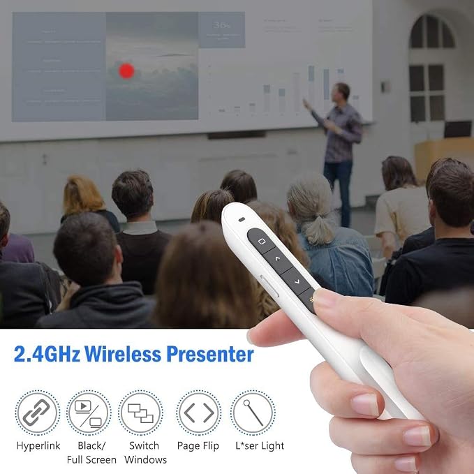 DinoFire White Wireless Presenter, Volume Control Presentation Clicker - Image 2