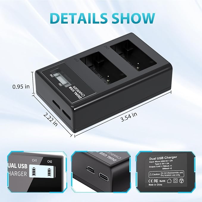 LP LP-E17 Battery Charger, LCD Display & USB-C Dual Slot Charger Compatible - Image 5
