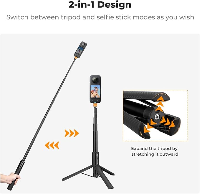 K&F CONCEPT MS21 Invisible Selfie Stick, Extension Long Pole Compatible - Image 2