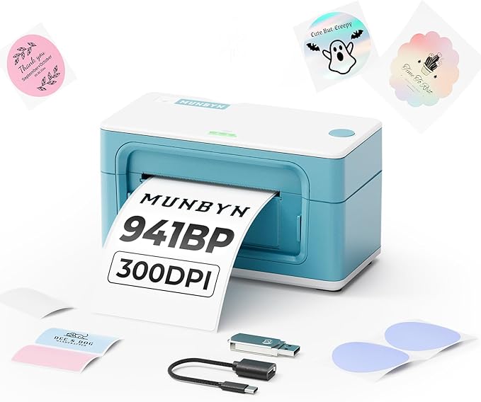 MUNBYN Bluetooth Thermal Label Printer 941BP, Wireless 300DPI 4x6 Shipping by MUNBYN