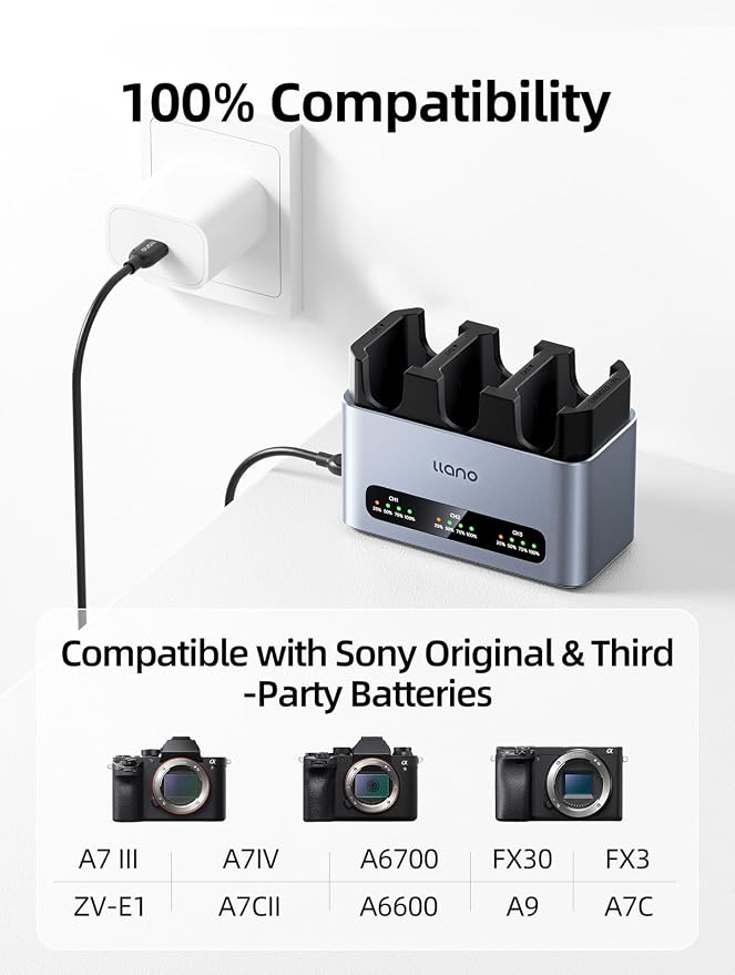 llano 30W NP-FZ100 Battery Charger: Fast Three Slot - Image 3