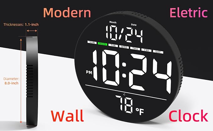 Digital Wall Clock with Large LED Display, Temperature, Auto-Brightness | Small - Image 2