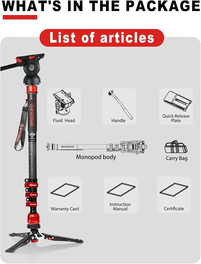 IFOOTAGE Monopod Cobra 3 C180F-P+K5S, 1/4'' & 3/8'' Quick Release Compatible - Image 9