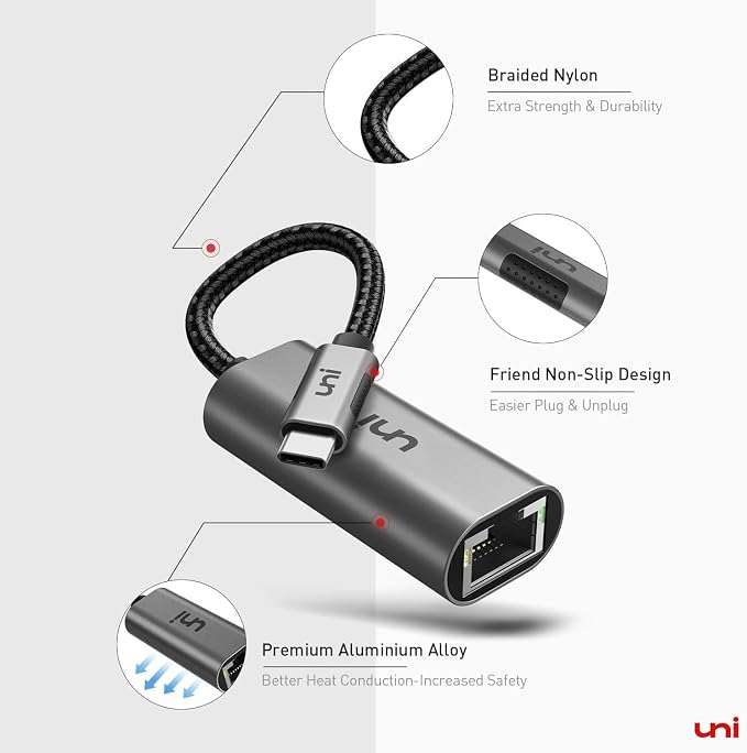 uni USB C to Ethernet Adapter, Driver Free RJ45 to USB C, 1Gbps Type-C Gigabit - Image 7