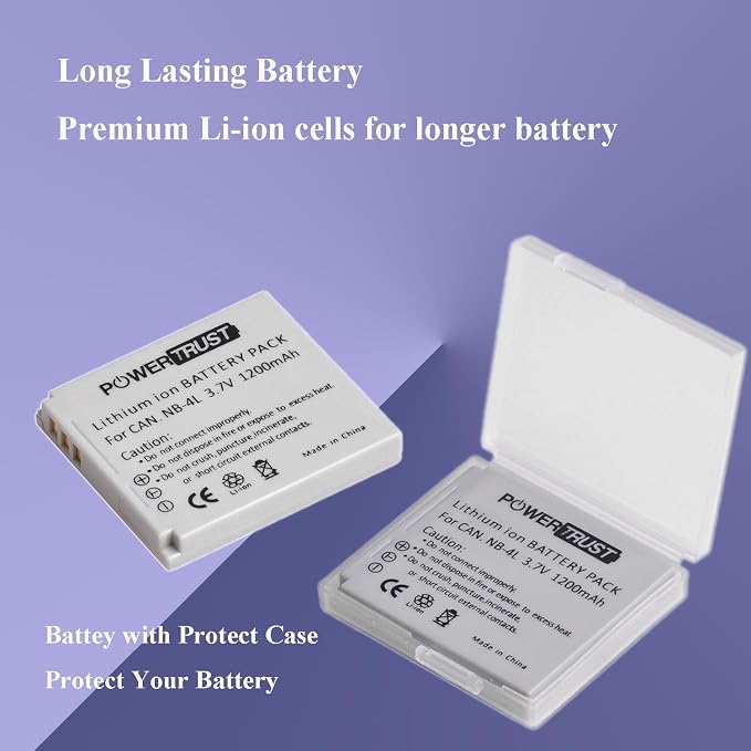 2-Pack 1200mAh 3.7v NB-4L Battery and LCD USB Charger - Image 6