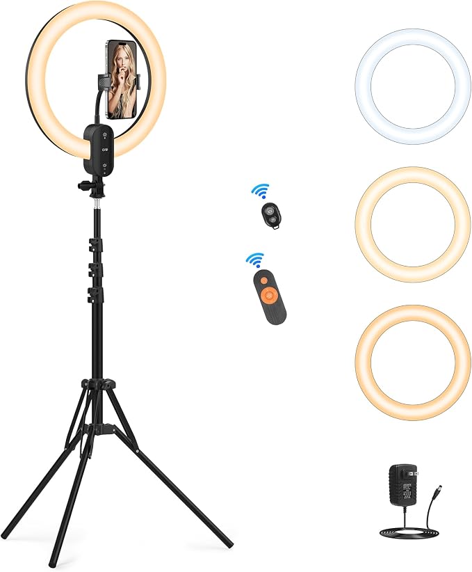 12" Selfie Ring Light with 63" Tripod Stand/Phone Holder, QEUOOIY 20W LED by QEUOOIY