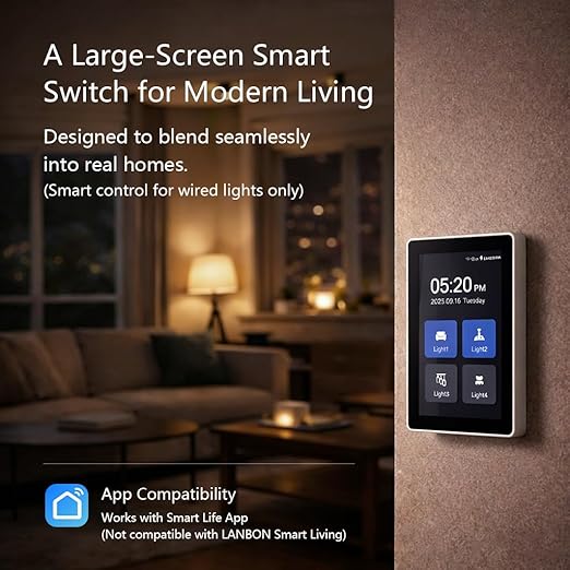 LANBON L10 Large LCD Smart Light Switch, Custom Display & Icons, 6-in-1 1/2/3/4 - Image 2