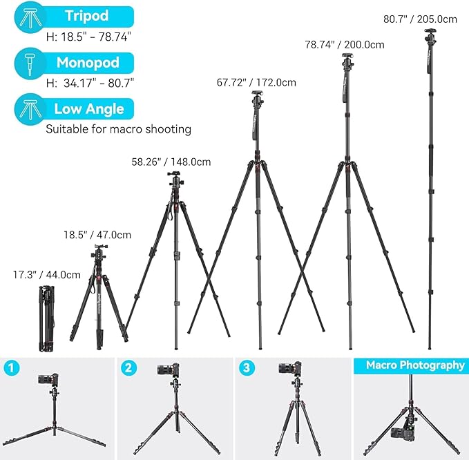 SmallRig CT-20 Camera Tripod, 78.7" Foldable Aluminum Tripod & Monopod - Image 2