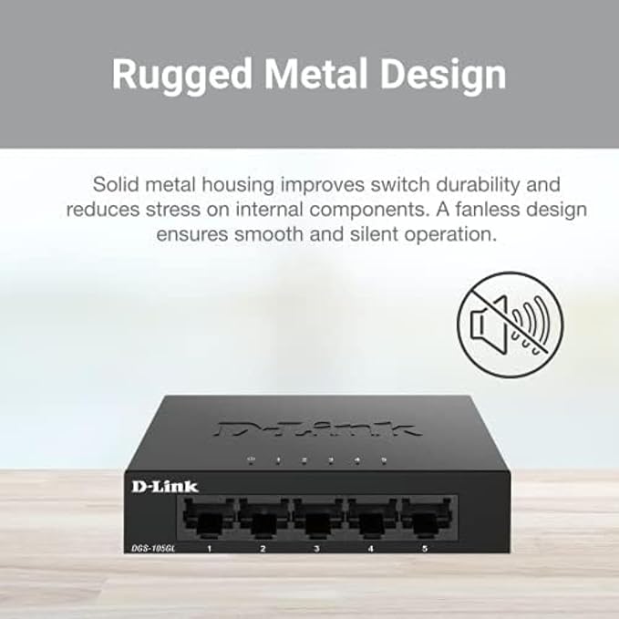 D-Link 5-Port Gigabit Unmanaged Ethernet Switch, Silent Fanless, Sturdy Metal - Image 6