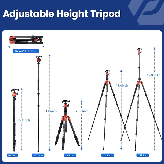 Fotopro 60inch Carbon Fiber Tripod Compact Camera Tripod - Image 5